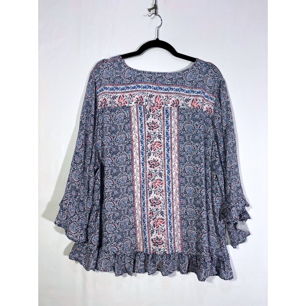 Festival Boho Paisley Cynthia Rowley Peasant Blouse Women 1X Blue Pink - Picture 2 of 7